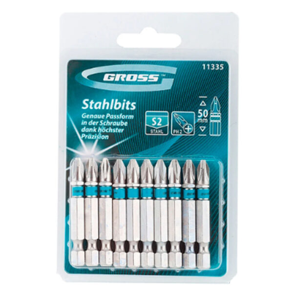 Jogo Bits Phillips PH2 50mm com Encaixe 1/4 Pol. 10 Peças - Gross