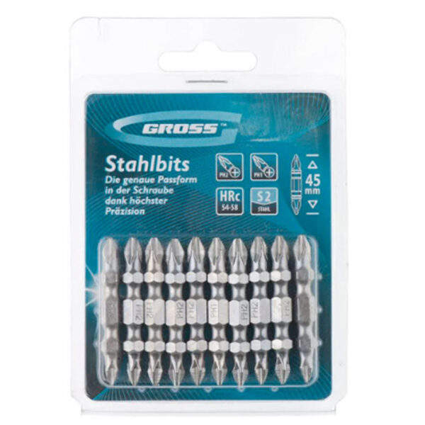 Jogo Bits Phillips PH2 70mm com Encaixe 1/4 Pol. 10 Peças - Gross