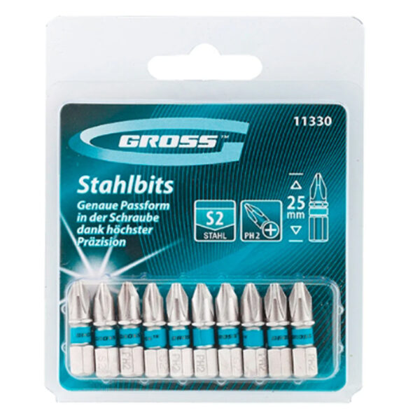 Jogo Bits Phillips PH2 25mm com Encaixe 1/4 Pol. 10 Peças - Gross